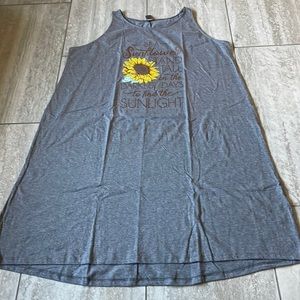 Instant Message sunflower design midi sleeve less dress for women,gray